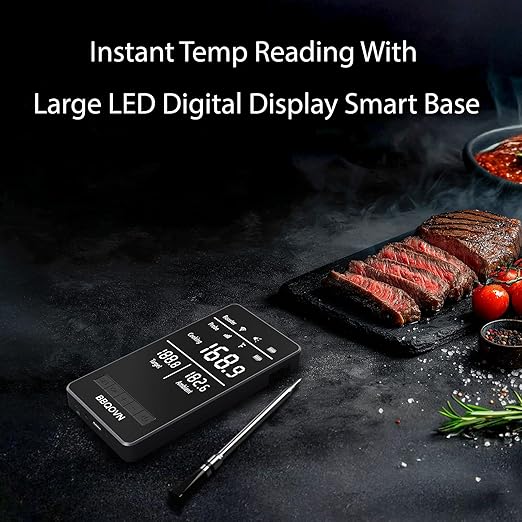 Smart WiFi Wireless Meat Thermometer Unlimited Range 7 NIST Cert.Sensors Accuracy ±0.5°F Sub-1G (10X Stronger than Bluetooth)APP&Digital Base,Monitor for BBQ, Grill,Oven, Smoker(1,Silver,Small)