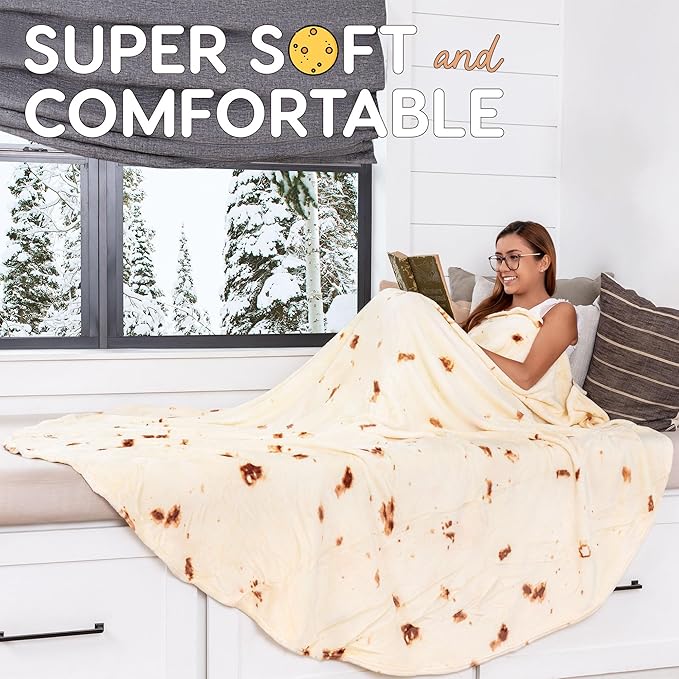 Zulay Extra Large Burritos Tortilla Throw Blanket – Wrap Yourself Like a Giant Taco! Double-Sided, Funny & Ultra Cozy Novelty Blanket, Super Soft 285 GSM Flannel, 60 Inches