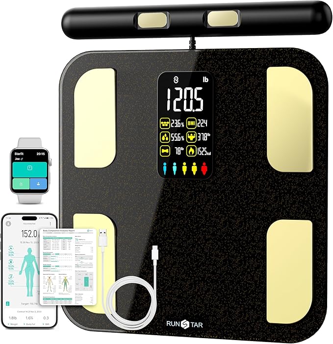 RunStar Scale for Body Weight, 8 Electrodes High Accurate Rechargeable Composition Analyzer with BMR Index Body Fat Digita...