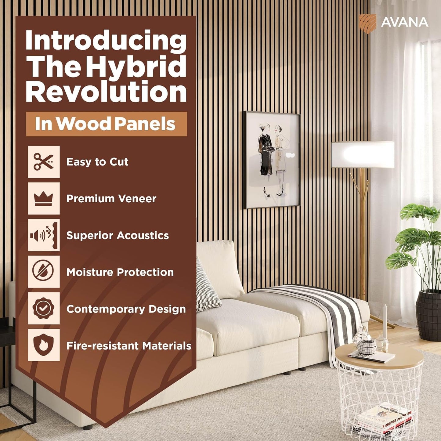 Avana Modern Acoustic Wood Wall Panels – 47.2 x 12.6 Inch White Oak Acoustic Panels 1 PC – Wall Panels for Interior Wall Decor For Homes, Offices, Studios – Sturdy And Durable Wood Panels for Wall