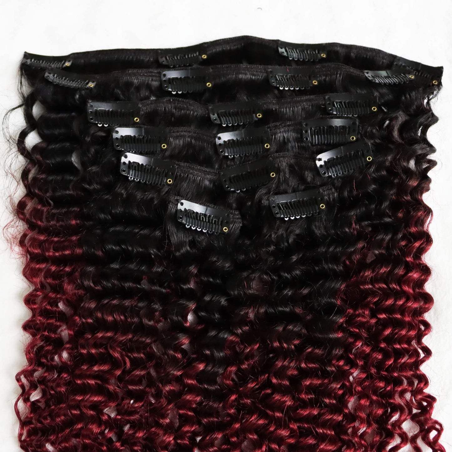 IXTUYLL Virgin Human Hair Clip In Extensions Ombre Red Burg Afro Kinky Curly 3B 3C 120 Grams Clip Ins Hair Extensions Real Human