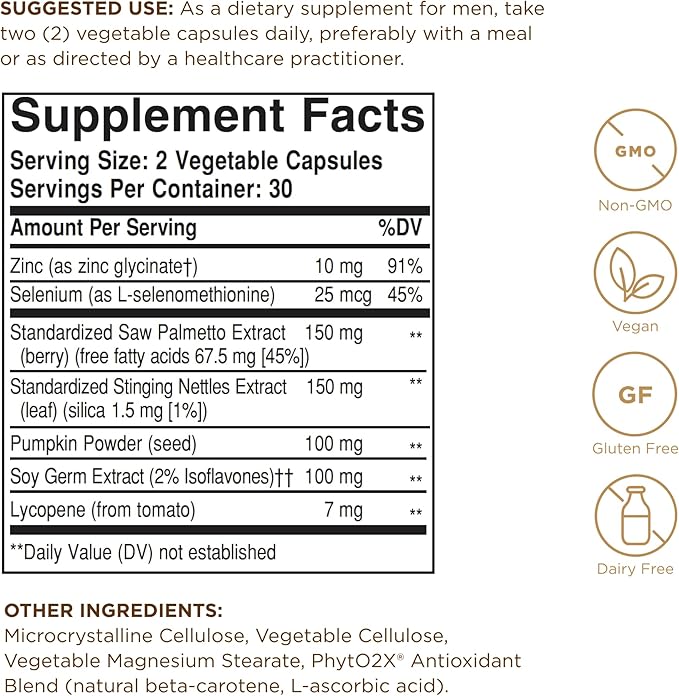 Solgar Prostate Support - 60 Vegetable Capsules - Non-GMO, Vegan, Gluten Free & Dairy Free - 30 Servings