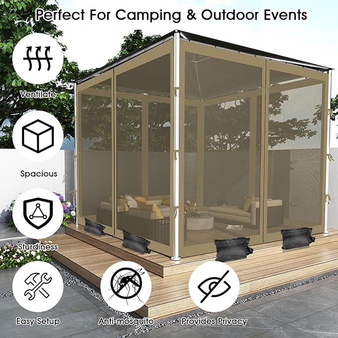 ShowyLive 10x10 Patio Umbrella Mosquito Netting with Zipper 4 Doors & 8 Weight Bag - Adjustable Polyester Mesh Bug Screen for Outdoor Umbrellas, Garden, Patio Tables (Green)