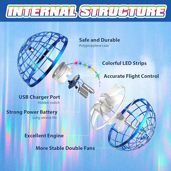2025 Flying Orb Ball - AI Cool Novelty Gift Galaxy Boomerang Hand Drone Magic Floating Orbit Ball Hover Mini Outdoor Fidget Toy for Boys Girls Teens Kids (2 Pack Blue Rose)