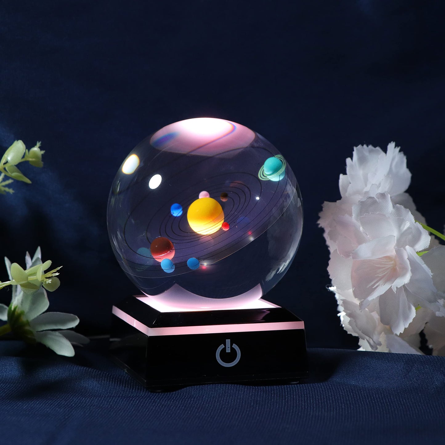 Qianwei 3D Crystal Ball with LED Base, 80mm, Solar System Model, Clear, Perfect Gift for Birthdays and Teachers