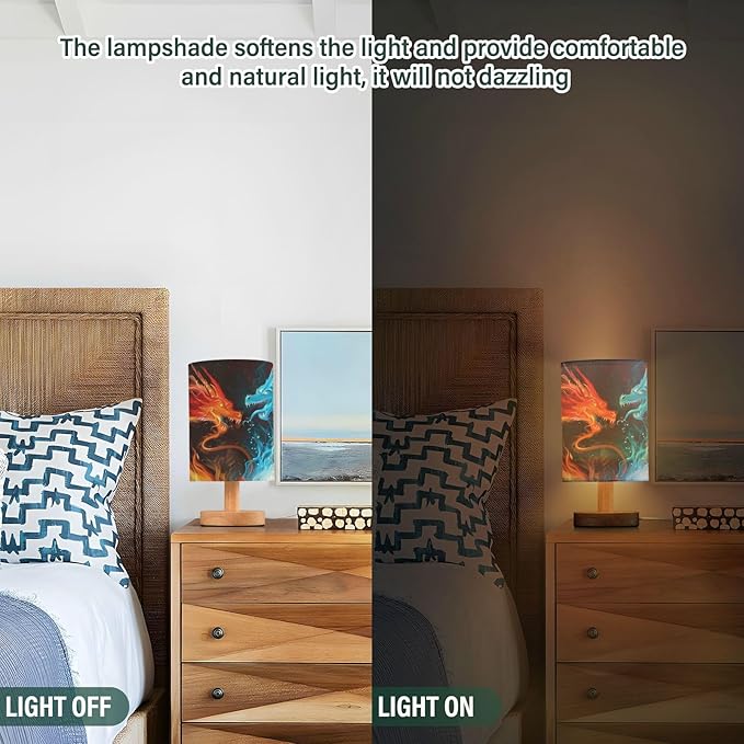 Blue Red Fire Dragon Table Lamp for Bedroom Bedside Lamp Desk Lamps Cylinder Nightstand Lamp for Living Room Office Decor