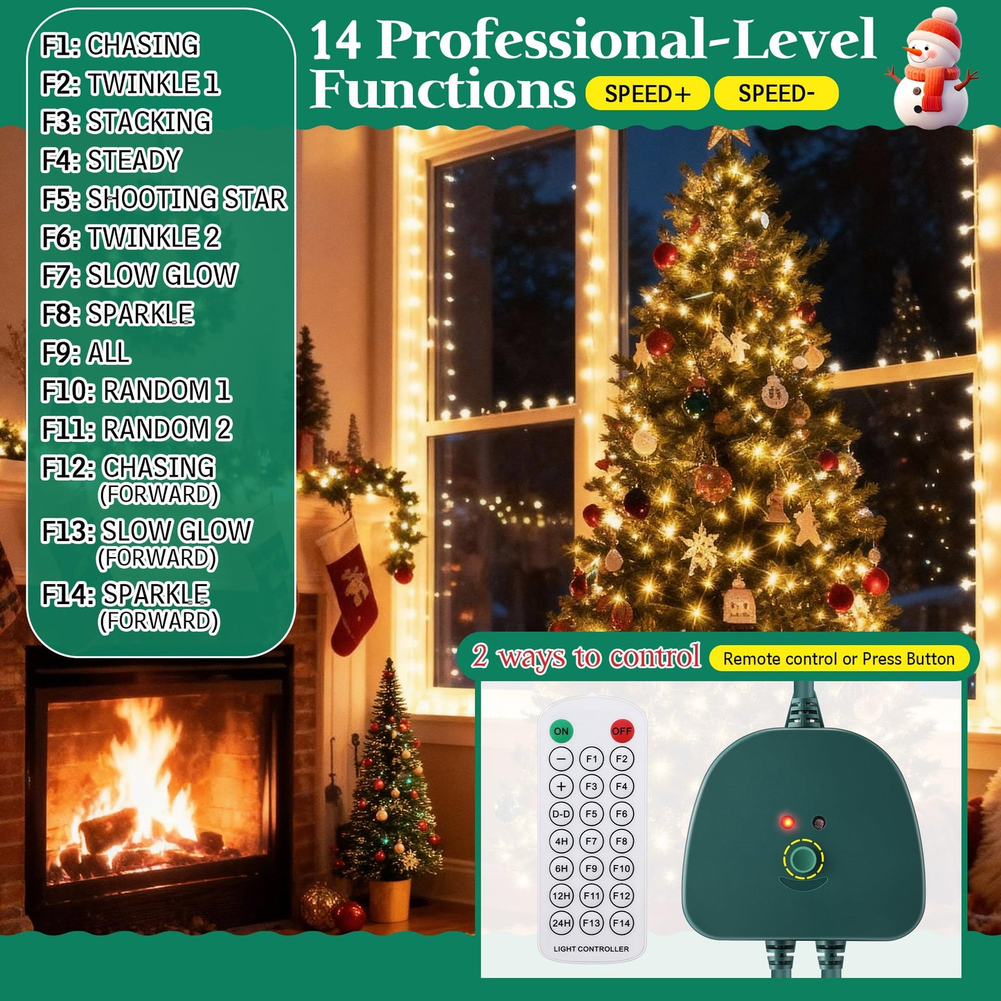 Gulfmew Christmas Light Controller With Remote  Create Dazzling Lighting Displays With Multiple Functions  Timer  Dusk To Dawn Sensor  Adjust Speed For Holiday Xmas Lights(2 Channel  14 Functions)