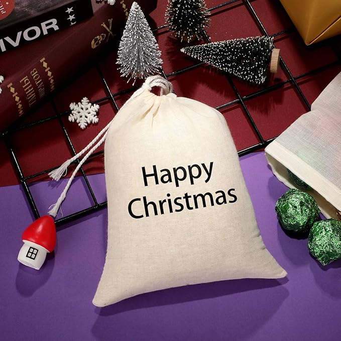 Tatuo 50 Pcs 6 by 8 Inches Muslin Cotton Drawstring Bags Canvas Linen Sachet Bag Reusable Empty Gift Pouch for Party Home Supplies