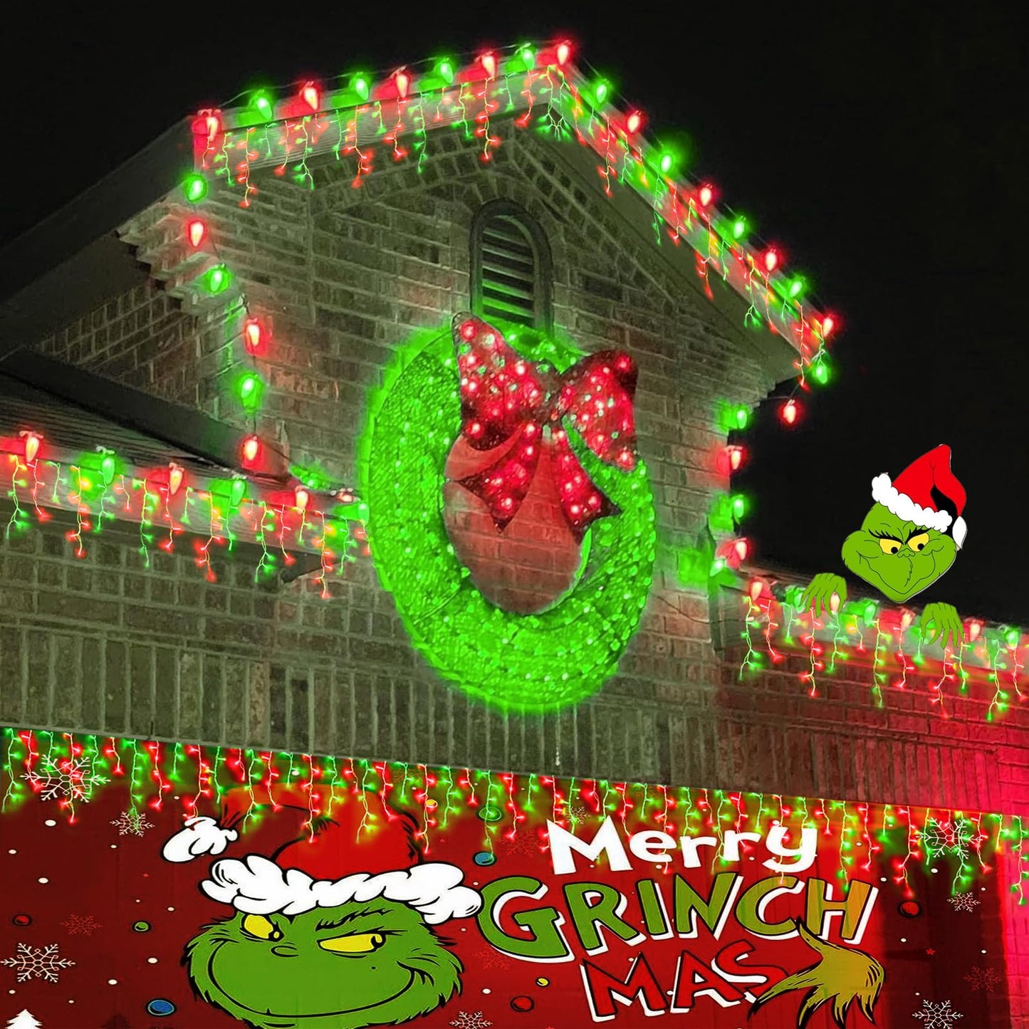 YEGUO Icicle String Lights 33ft 400 LED Red and Green Waterproof 8 Modes with Memory Timer