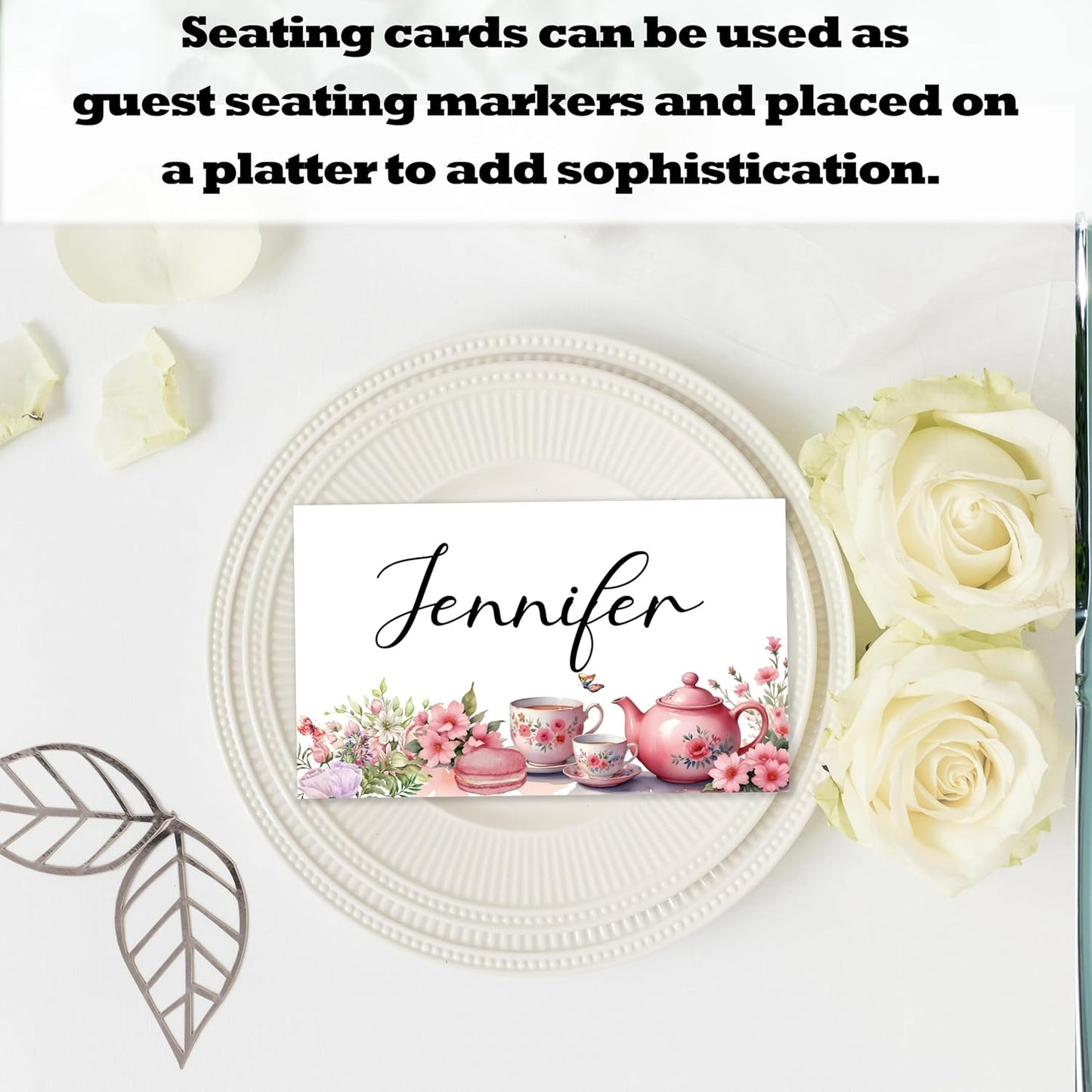 Tea Party Place Cards For Girls, Floral Teapot Name Card For Table Setting, Spring Holiday Favors Supplies, Flowers Tent Cards Decor For Bridal Shower Wedding Wonderland Tea Party, 25 Pack -07