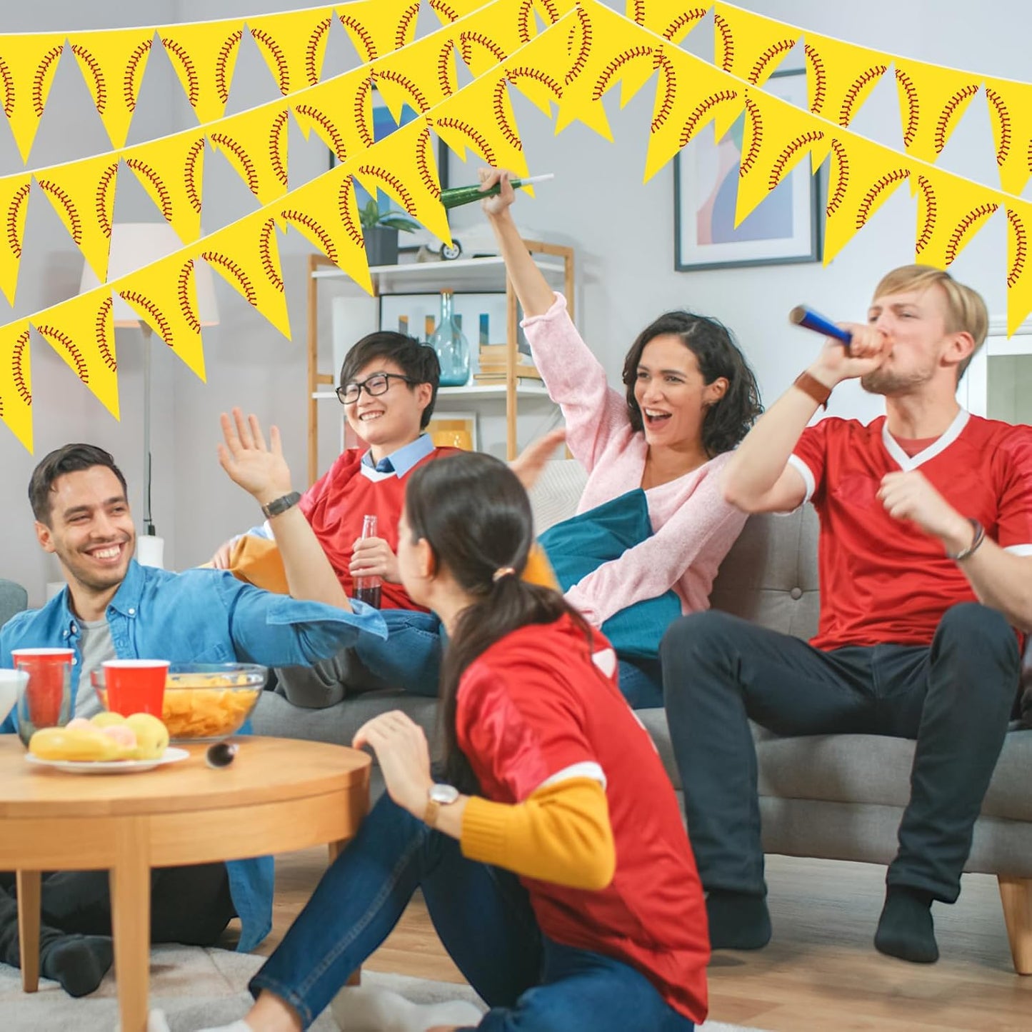 Jetec 5 Pcs 49 Ft Softball Party Decorations Pennant Banner Pre-Assembled Sport Triangle Flag Bunting Garland for Softball Birthday Party Supplies Sport Theme Decorations