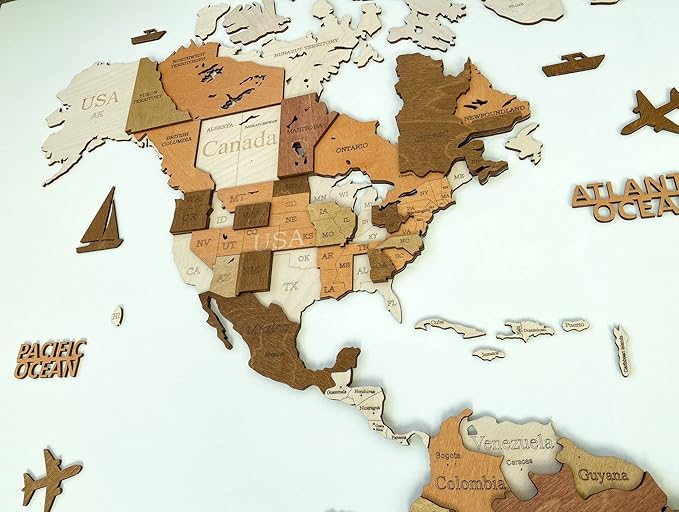 Wooden World Map 3D Art Large Wall Decor - Size (M & L & XL) Any Occasion Gift Idea - Wall Art For Home & Kitchen or Office (CALIFORNIA, 83,86" x 44,49")