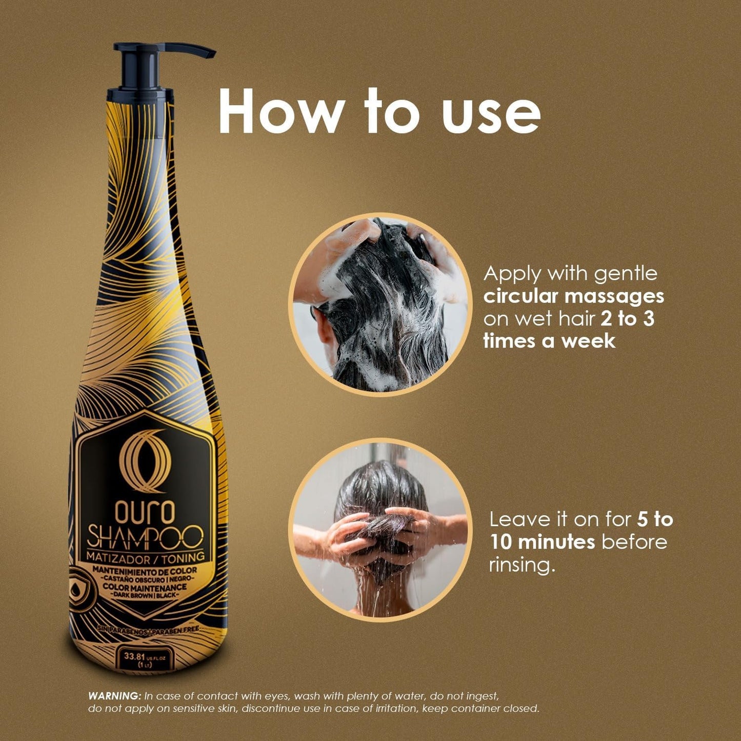 OURO Color-Enhancing Shampoo for Dark Brown & Black Hair - Neutralizes Yellow Tones, Boosts Shine & Intensity, Revitalizes Gray