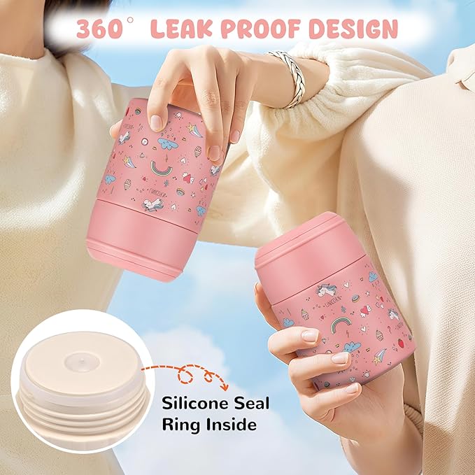 10oz Soup Thermo for Hot Food Kids Insulated Food Jar Container with Spoon Width Mouth Stainless Steel Leak Proof Thermo Lunch Box for School Travel