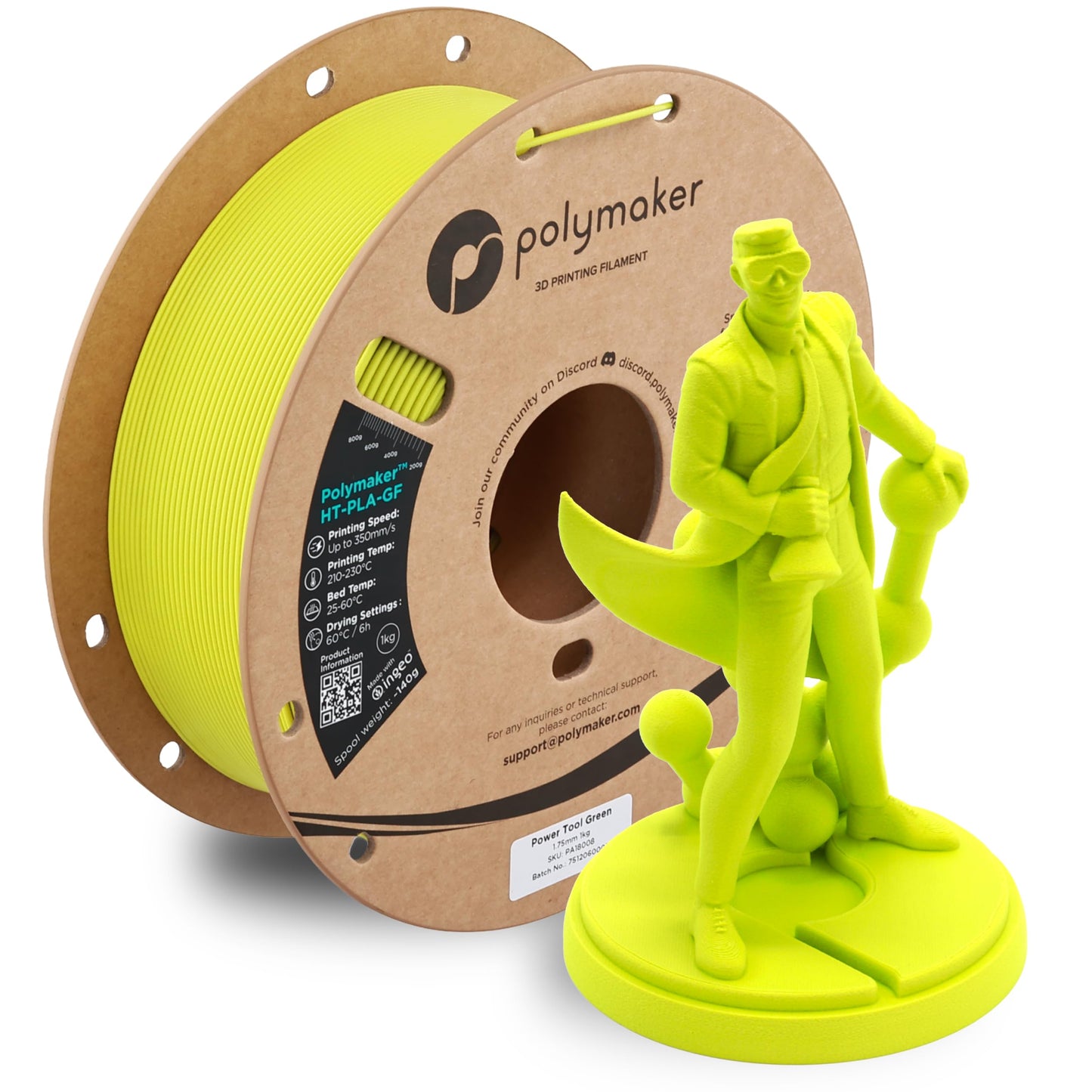 Polymaker HT-PLA-GF Filament 1.75mm Power Tool Green, High Temp PLA for 3D Printing, Heat Resistant to 150C, Easy to Print, Easy