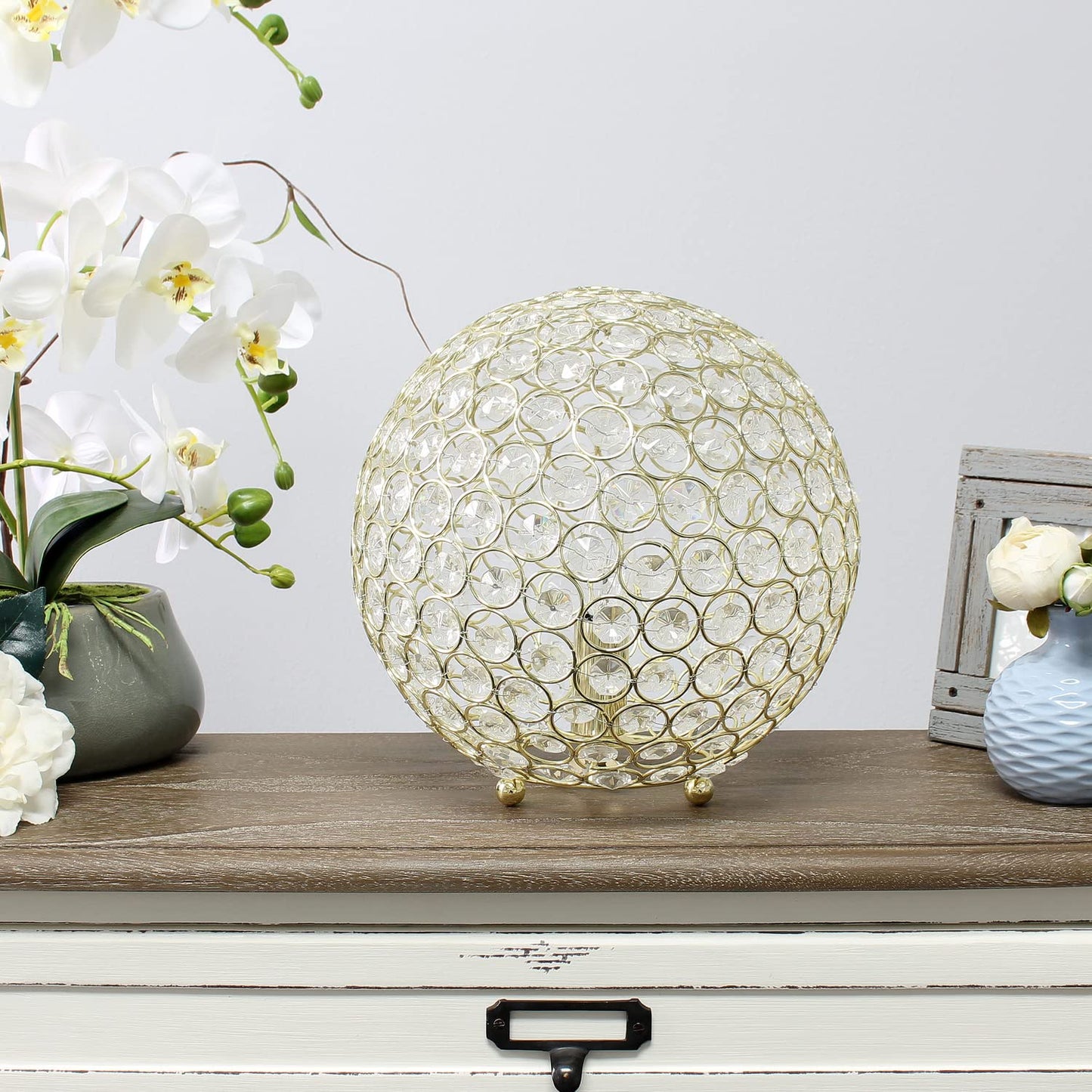 LALIA HOME Elipse Table Lamp, 10in Crystal, Gold, Model LHT-3013, for Living Room, Bedroom, Office, Home Décor
