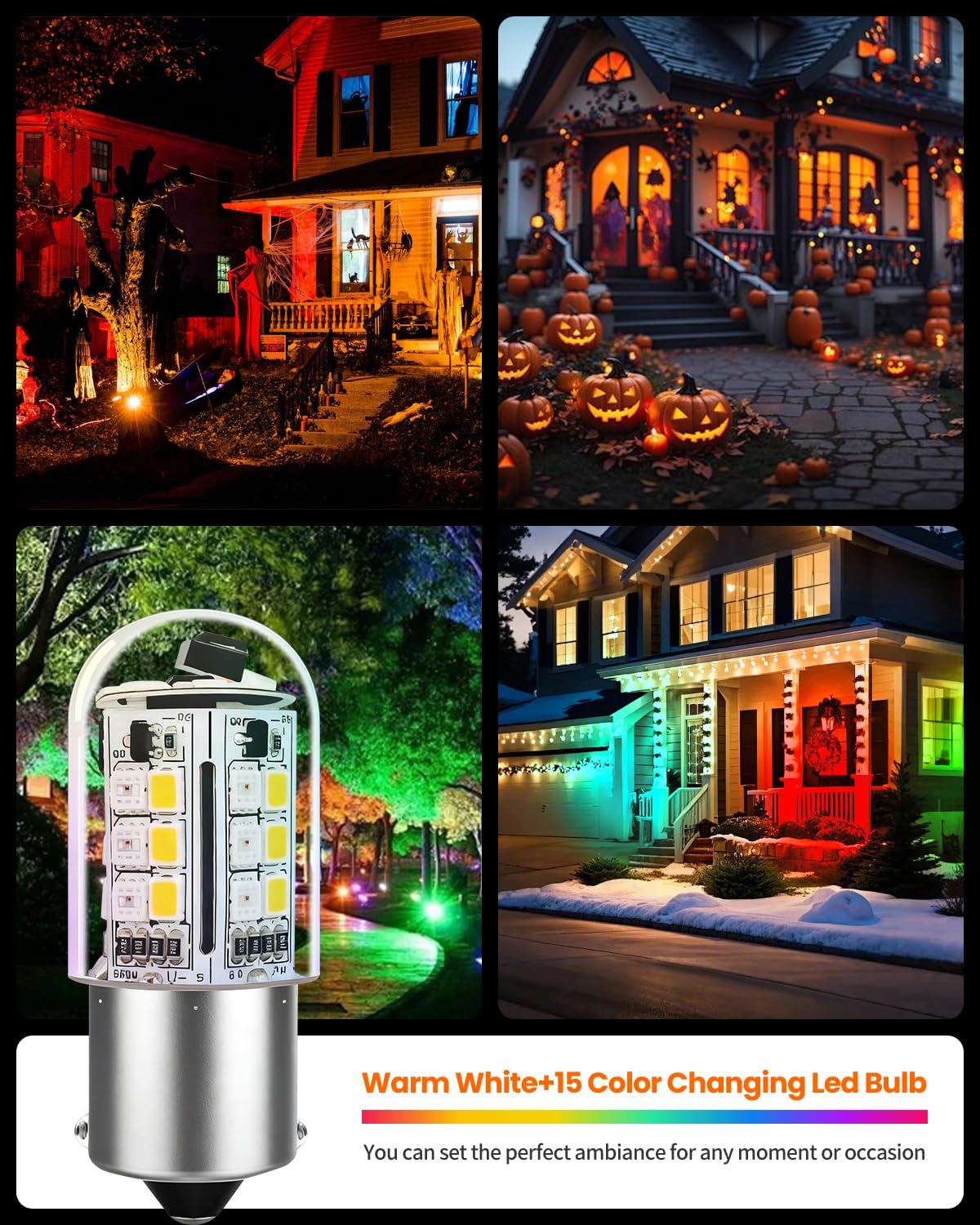 Cheopha 1141 1156 Ba15S Rgb Color Changing Led Bulb 3W  12V Landscape Light Bulbs  Single Contact Bayonet Base  Rgb+Warm White  Christmas New Year & Landscape Lighting And Rv Camper Trailer 4-Pack