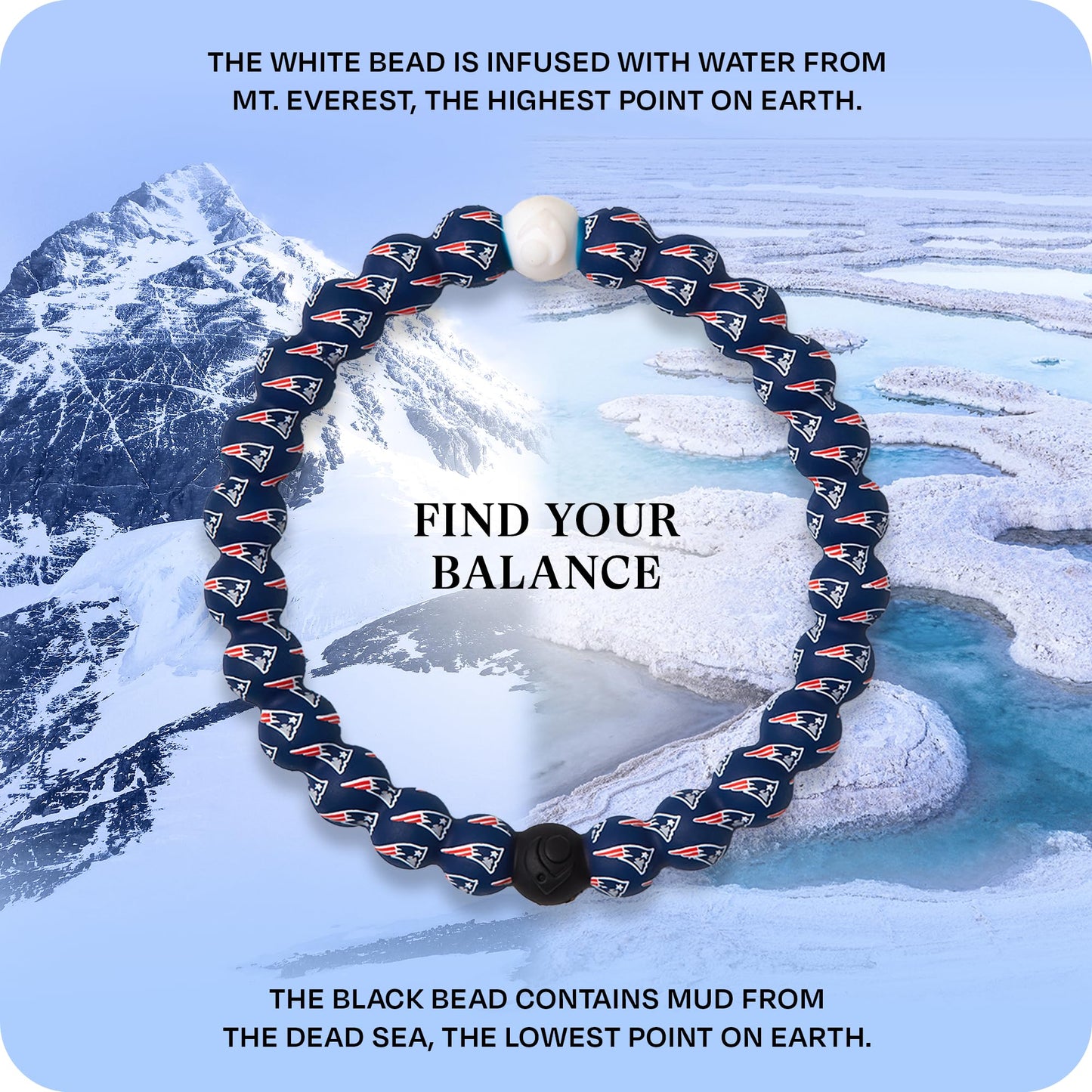 Lokai Silicone Beaded Bracelet for Men & Women, NFL Football Collection - New England Patriots, Blue Logo, Large - Silicone Jewe