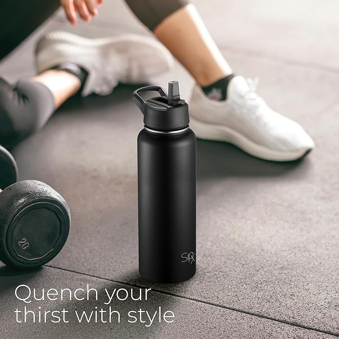 SipX™ Triple-Insulated Stainless Steel Water Bottle 40oz. With 3 Lids, BPA-Free Reusable Insulated Water Bottle Keeps Cold 24 Hours, Metal Water Bottle Made Of Sustainable Material For Hiking & Biking
