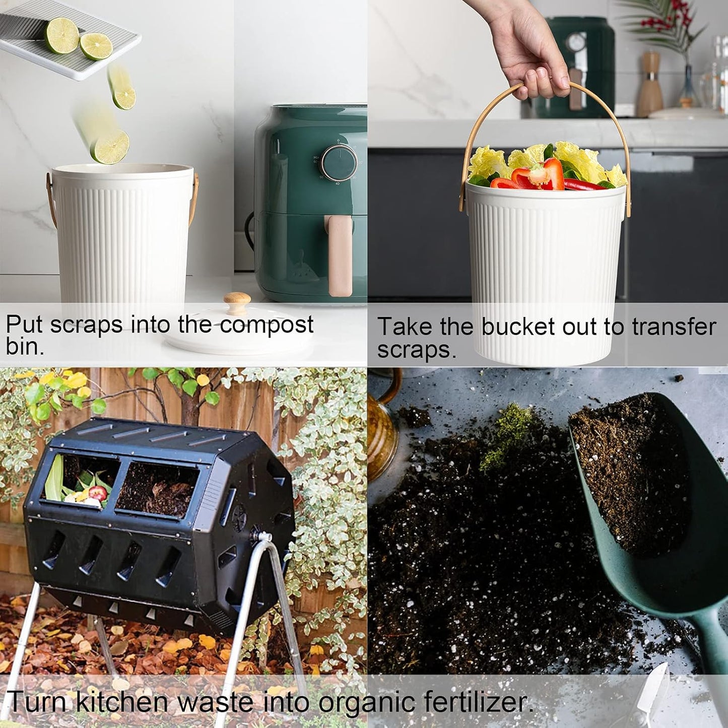 LALASTAR Countertop Compost Bin with Lid, Made of Sustainable Bamboo Fiber, Odorless Kitchen Compost Bucket, 1 Gallon, Cream