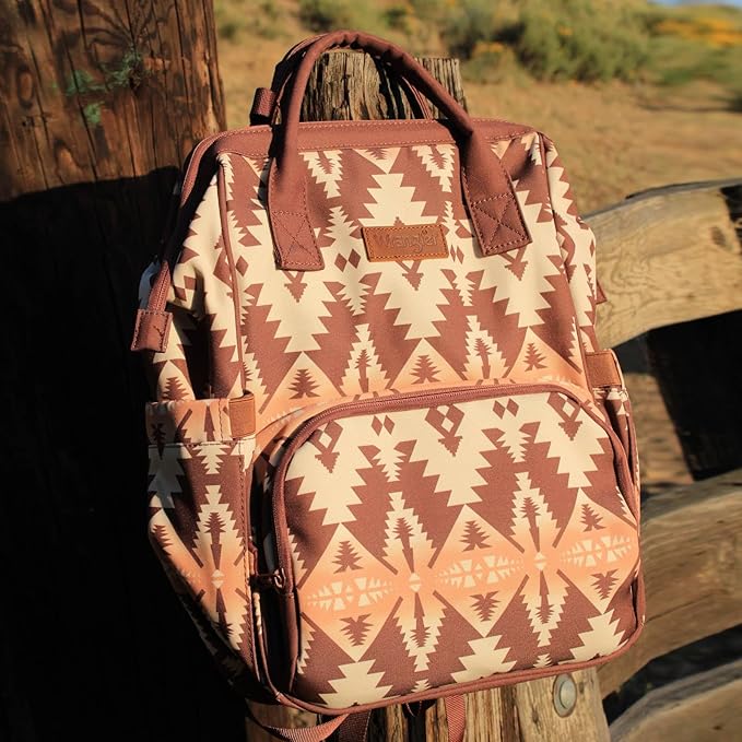 Montana West Wrangler Diaper Bag Backpack Aztec Travel Backpack Purses Western Multi-Function Baby Bags for Mom with Waterproof Insulated Pockets