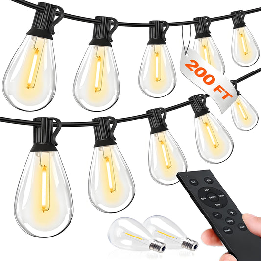 Tenmiro LED Outdoor String Lights, 200FT with Remote, 74+2 Shatterproof Bulbs, Dimmable, Warm Light, Model S11-12FT, Patio Decor