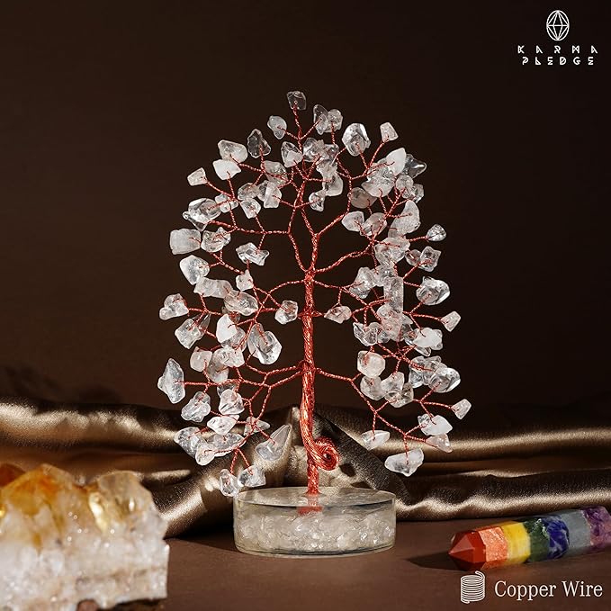 Crystal Tree for Home and Office Decor, Clear Quartz Chakra Healing Stones Handmade Feng Shui Tree of Life for Positive Energy, Money, Good Luck, Christmas Decor, Birthday Gifts for Women, Mom