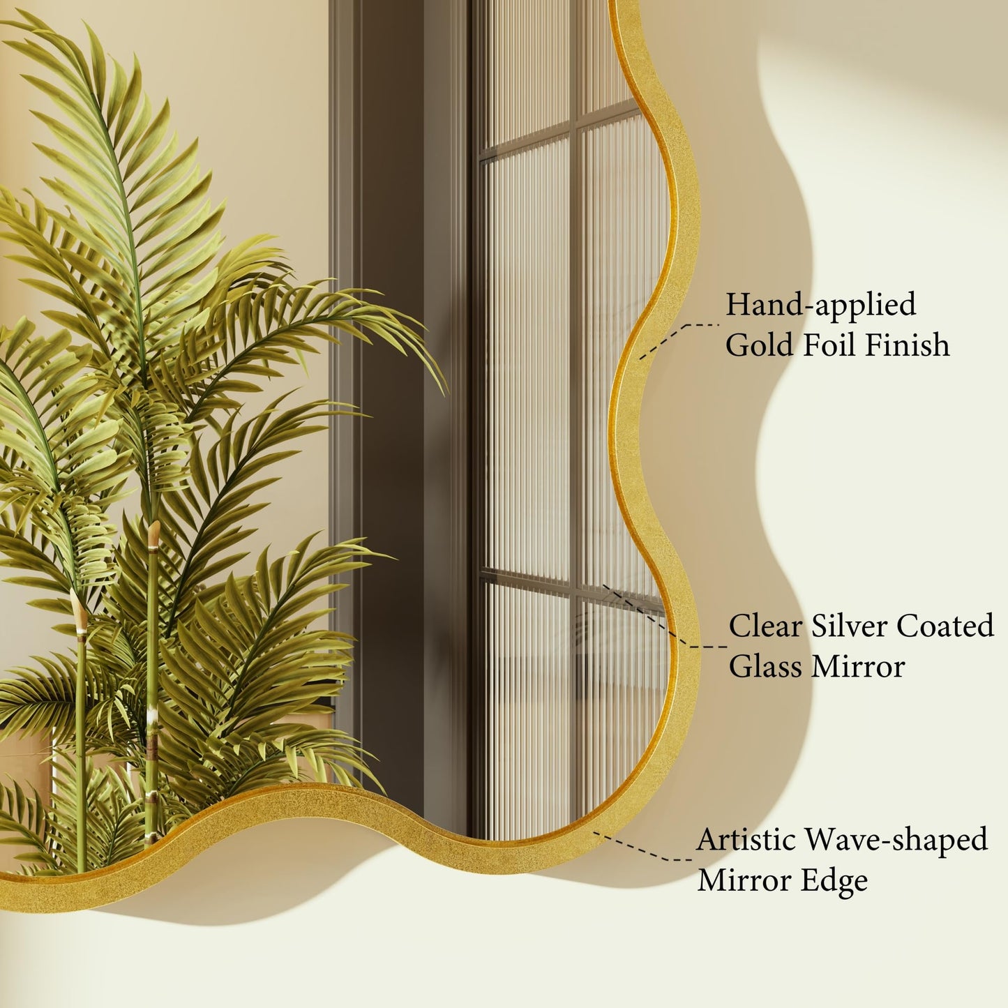 Kelly Miller 30x48 Inch Gold Scalloped Mirror, Large Rectangular Wavy Edge Bathroom Vanity Wall Mirror Decorative for Bedroom Living Room Entryway Fireplace Mantle
