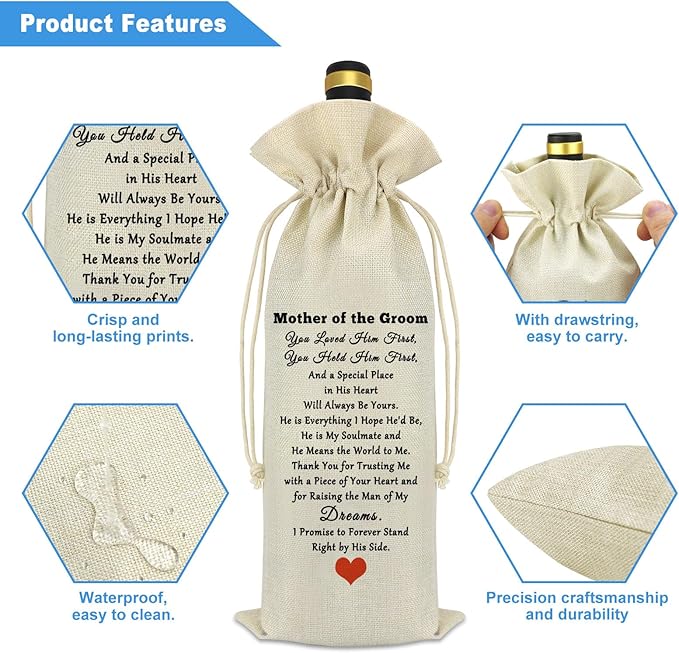Mother of the Groom Gifts from Bride Wine Bag Wedding Gifts for Mother in Law Groom's Mom Decorative Wine Bottle Bag Engagement Bridal Shower Appreciation Gift for Mother of the Groom