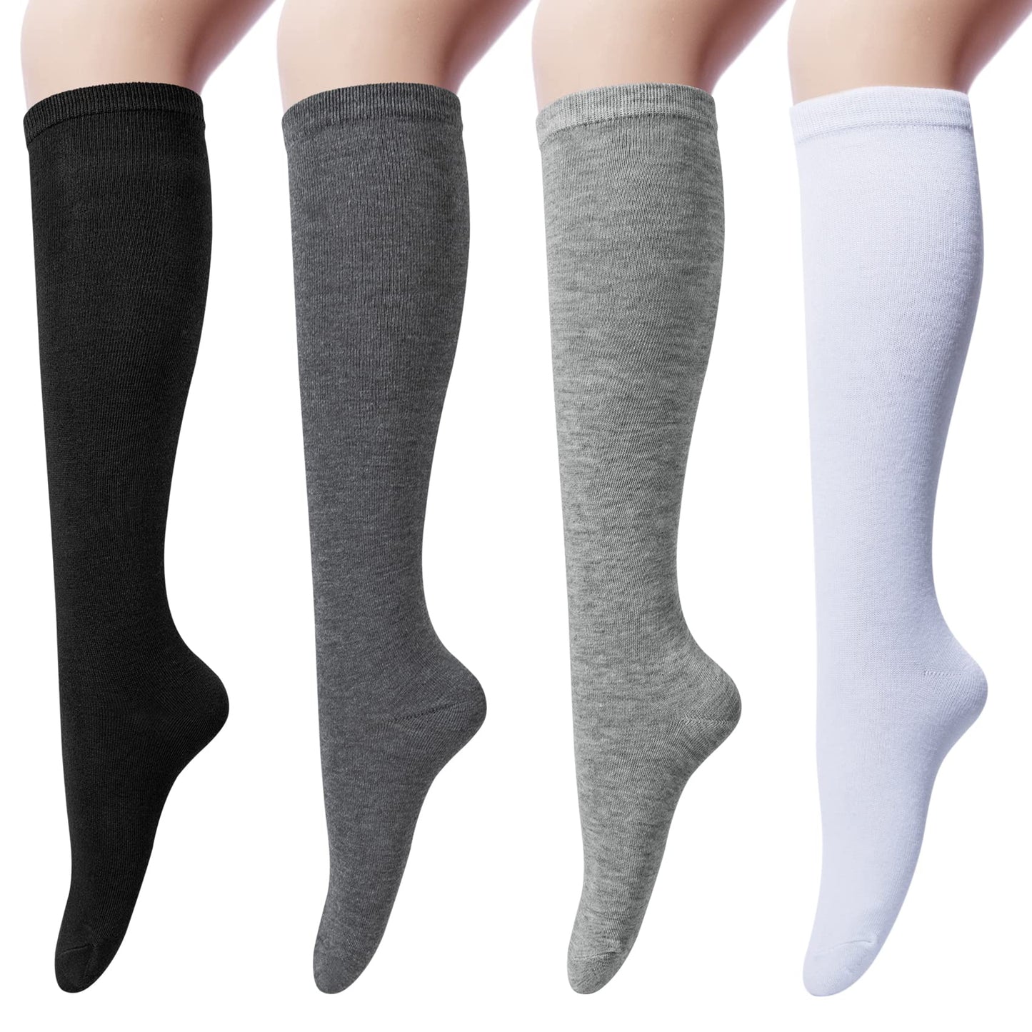 Senker Fashion Knee High Socks for Women, Cotton White Long Tube Sock Black Stockings Striped for Boot Outdoor Sport