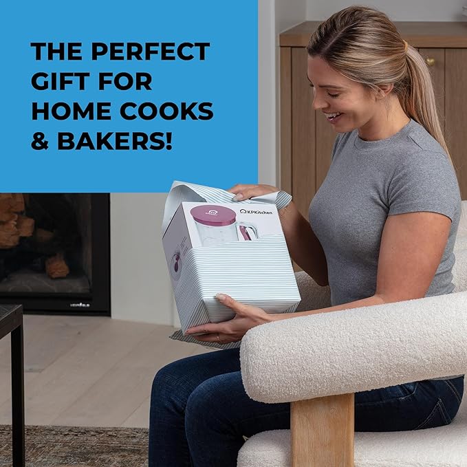 KPKitchen Pancake Batter Dispenser - Kitchen Must Have Tool for Perfect Pancakes, Cupcake, Waffle, Muffin Mix - White Elephant Gifts for Adults - Pancake Griddle Maker with Measuring Label (Purple)