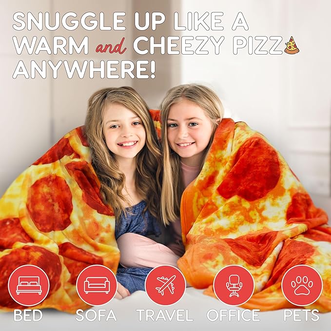 Zulay Giant Double Sided Pepperoni Pizza with Pizza Box Gift Packaging - Novelty Blanket for Adults & Kids - Soft Flannel Round Pepperoni Blanket for Indoors, Outdoors, Travel, Home - 60 Inches