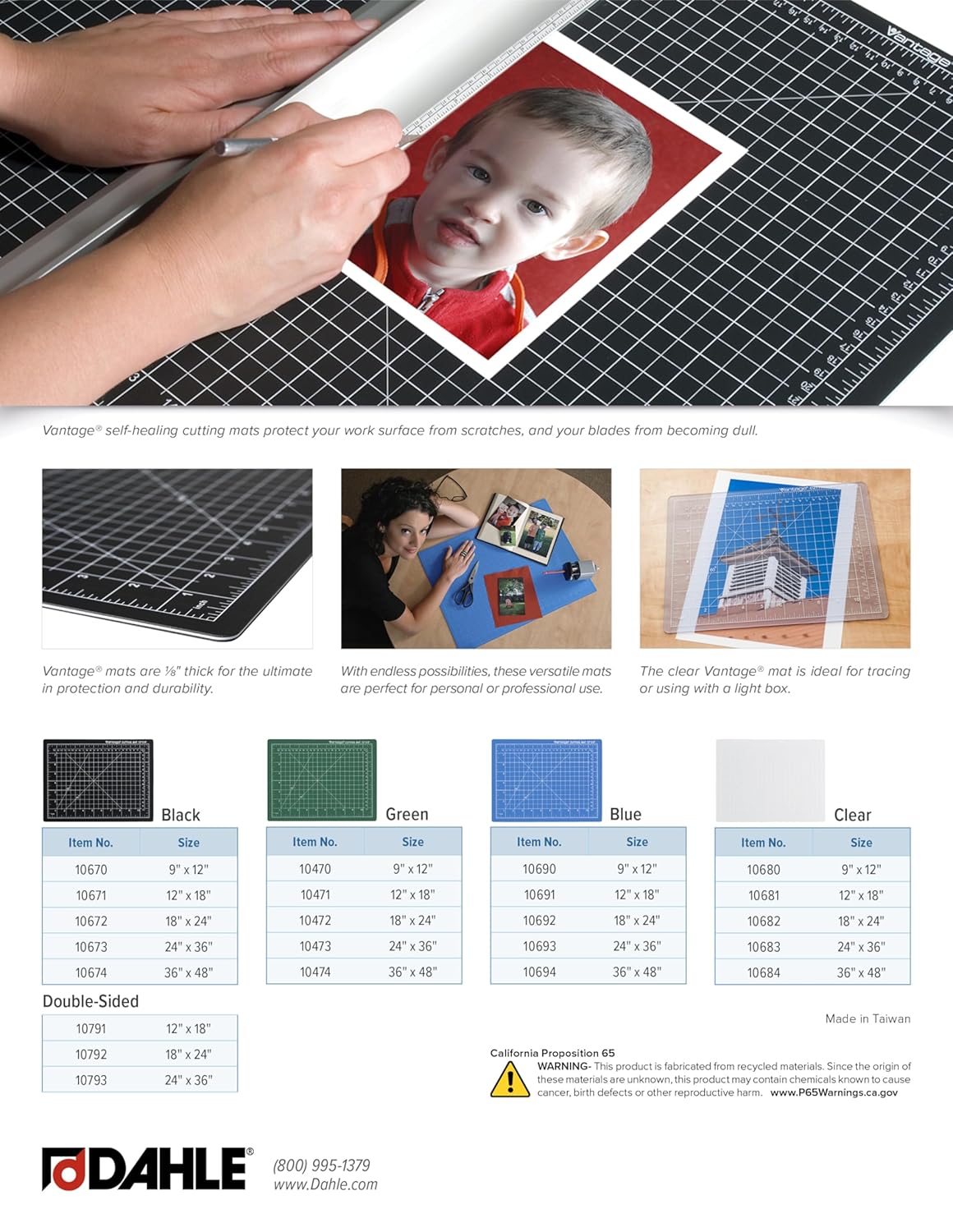 Dahle Vantage 10474 Premium Self-Healing Cutting Mat, 36"x48", 1/2" Grid, 5 Layers for Max Healing, Perfect for Crafts & Sewing, Green