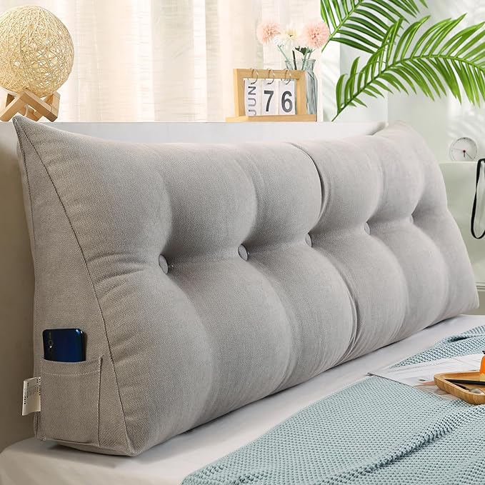 Wedge Pillow Headboard Queen, Triangle Pillow Wedge for Headboard, King Size Bed Wedge Pillow for Headboard Gap Filler, Sleeping Wedge Pillow for Adults, Grey