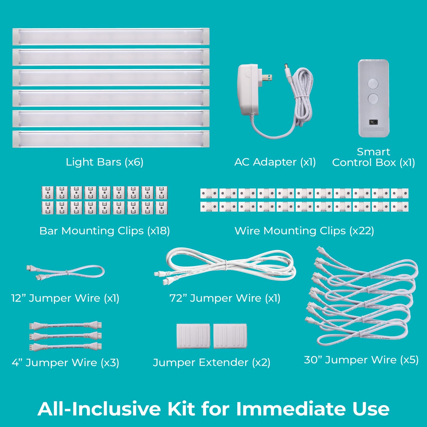 Black+Decker Smart Under Cabinet Lighting Kit, 6 Adjustable 9 Led Bars, White, Aluminum