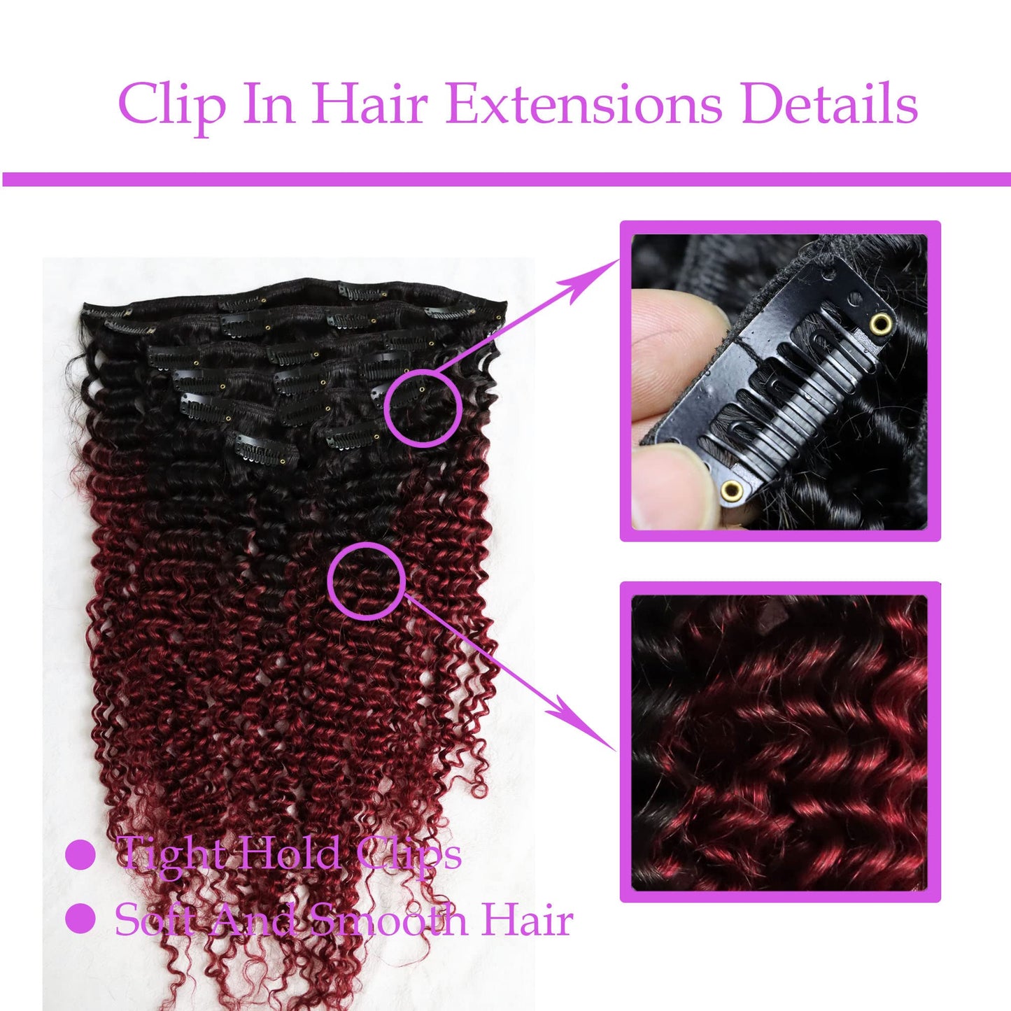 IXTUYLL Virgin Human Hair Clip In Extensions Ombre Red Burg Afro Kinky Curly 3B 3C 120 Grams Clip Ins Hair Extensions Real Human