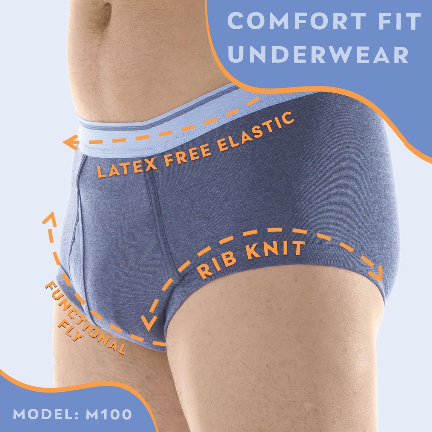 Wearever Incontinence Underwear for Men - Reusable & Washable Men's Bladder Control Briefs with Regular Absorbency - Leak Proof Underwear 150 ml (Pack of 3) (Gray) (M)