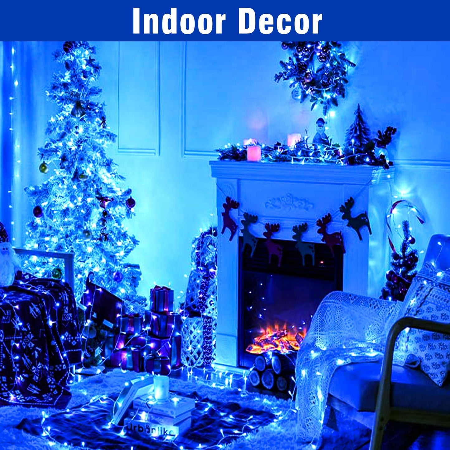 Nisocy 66Ft 200 Led Blue String Lights With Green Wire  Waterproof Seasonal Fairy Lights With 8 Modes  Indoor Outdoor Decorative Lighting For Christmas Tree  Party  Garden  Patio