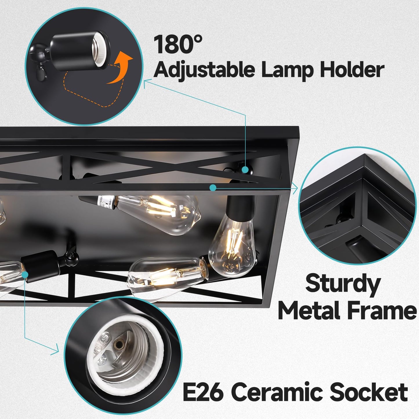 DIKAIDA 6-Light Flush Mount Ceiling Light Fixture, Black Metal Cage, 23in for Kitchen, Hallway, Entryway