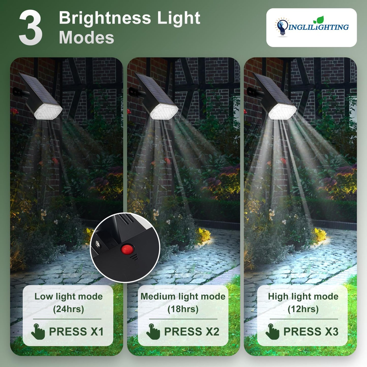 DINGLILIGHTING Solar Spot Lights - IP65 Waterproof, 3 Lighting Modes, 4 Packs, Black, Model WS-MPS22-4-WH.NA-B-1