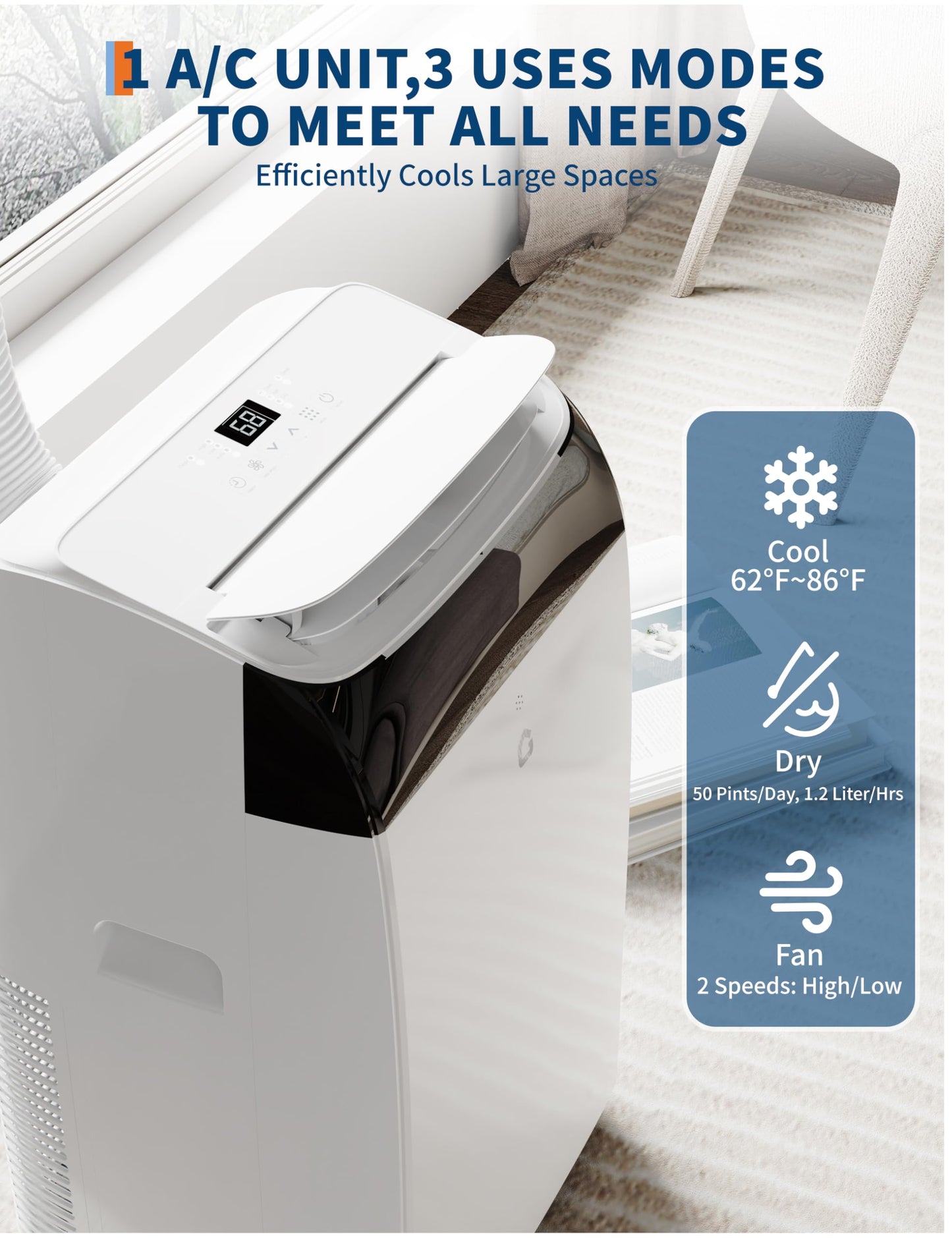 12000 Btu Portable Air Conditioners, 3-In-1 Free Standing Cooling Ac Unit With Fan & Dehumidifier, Quiet Air Condicionado Coolin