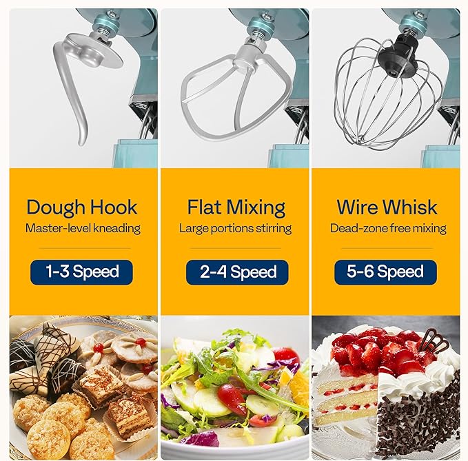 VIVOHOME 3-in-1 Stand Mixer, 6 Quart Electric Tilt-Head Kitchen Mixer with Bowl, Multifunctional Food Mixer with Meat Grinder and Blender Attachments, Dough Hook, Beater, and Whisk, Blue
