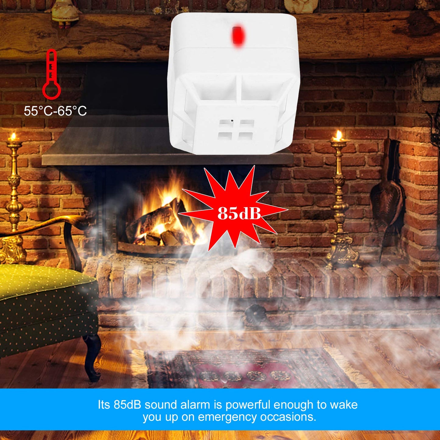 Splenssy Heat Alarm Heat Detector, Fixed Point Thermal Alarm, A1 Level, Alarm Temperature 55°C-65°C, Battery Powered, 85dB Alarm Sound for Home Kitchen Garage Boiler Houses