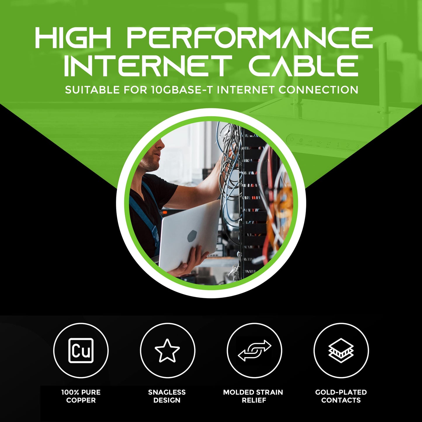 Gearit Cat 6 Ethernet Cable Pack - 100-Pack 0.5 Ft Cat6 Ethernet Patch Cables | Rj45 Network Patch Cable, 10 Gbps Snagless Gold-