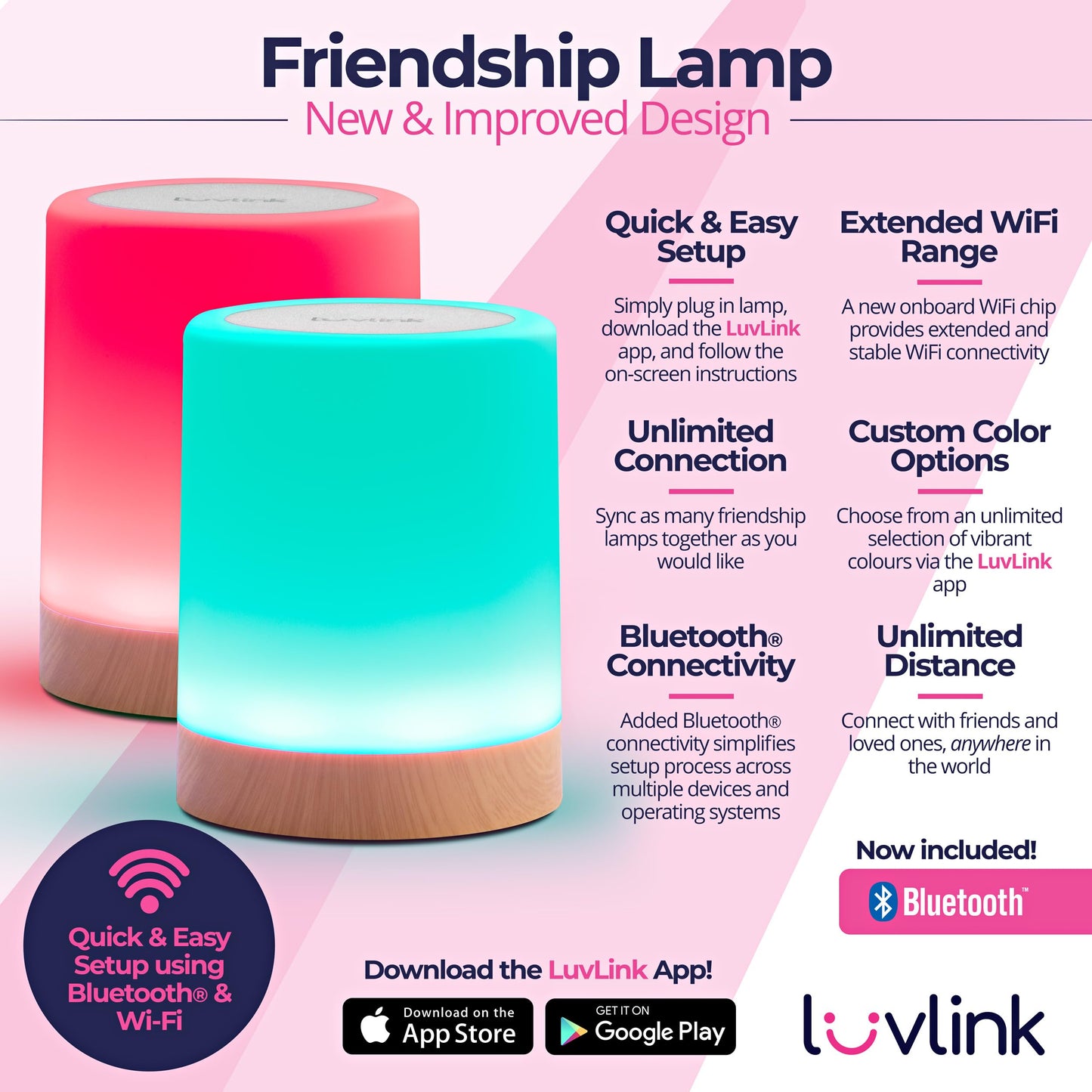 Friendship Lamps By Luvlink - No Subscription Wifi Touch Lamp For Long Distance Relationships  Couples  Friends & Family - Gift Ready (Set Of Three)