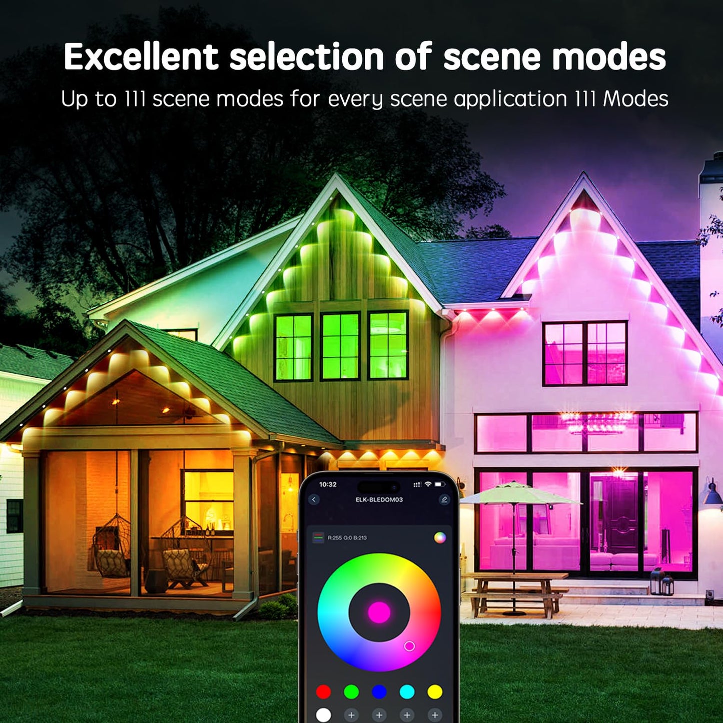 Vrribonx RGB Outdoor LED Lights 100FT Waterproof Smart Eaves Lights with App/Remote Control for Holiday Decor