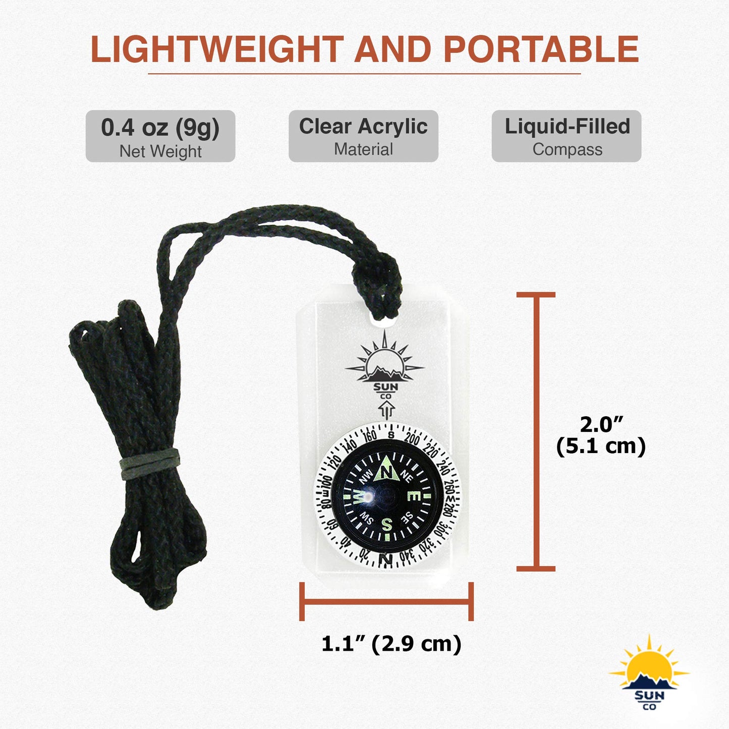 Sun Company Minicomp Ii - Mini Orienteering Compass With Rotating Bezel | Easy-To-Read Zipper Pull Compass For Jacket, Parka, Or