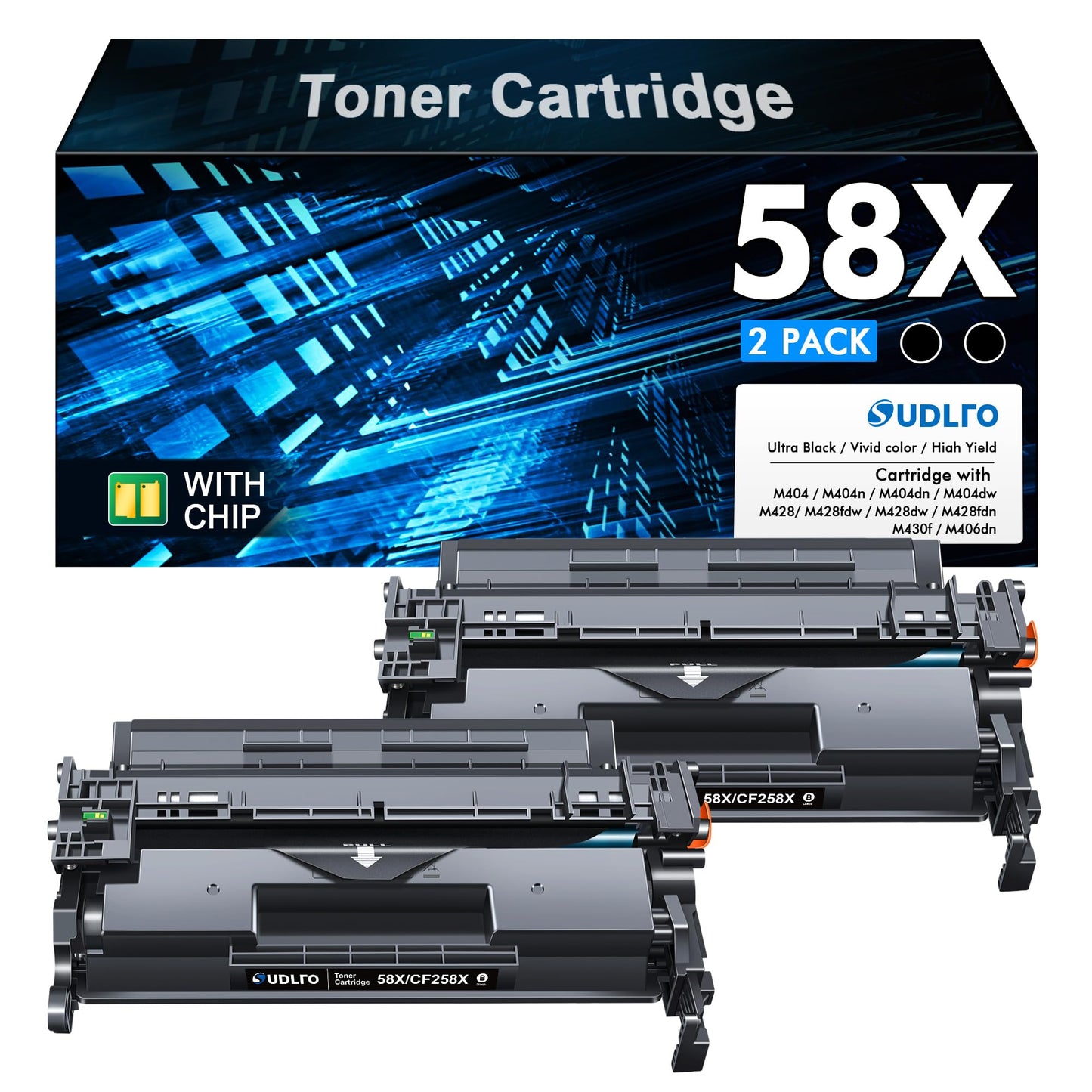 58X CF258X Toner Cartridge Black Replacement for HP 58X CF258X 58A CF258A Compatible with LaserJet MFP M428fdw M428fdn M428dw M404 M428 Pro M404n M404dn M404dw Printer 2 Pack (with Chip) -Like New