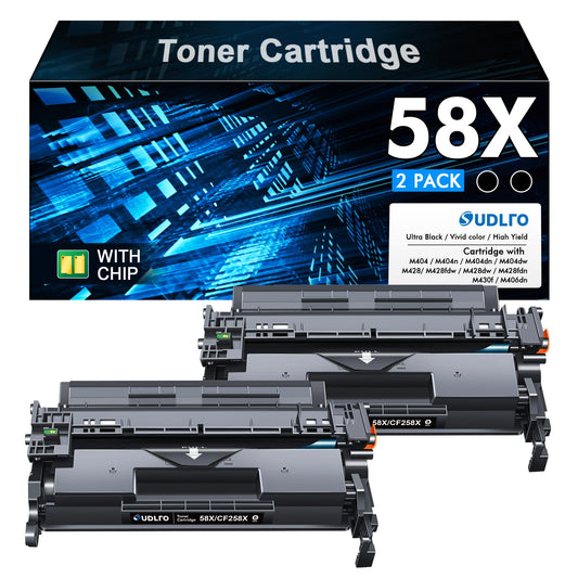 58X CF258X Toner Cartridge Black Replacement for HP 58X CF258X 58A CF258A Compatible with LaserJet MFP M428fdw M428fdn M428dw M404 M428 Pro M404n M404dn M404dw Printer 2 Pack (with Chip) -Like New
