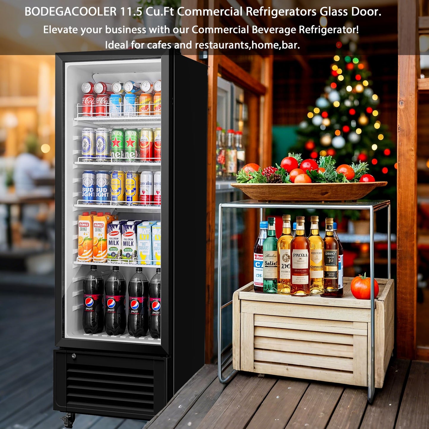 BODEGACOOLER Commercial Beverage Refrigerator and Cooler, 11.5 Cu.Ft Commercial Refrigerators Glass Door Fridge for Bar, drink, Commercial Merchandiser Refrigerator with 312 cans & 192 bottles.